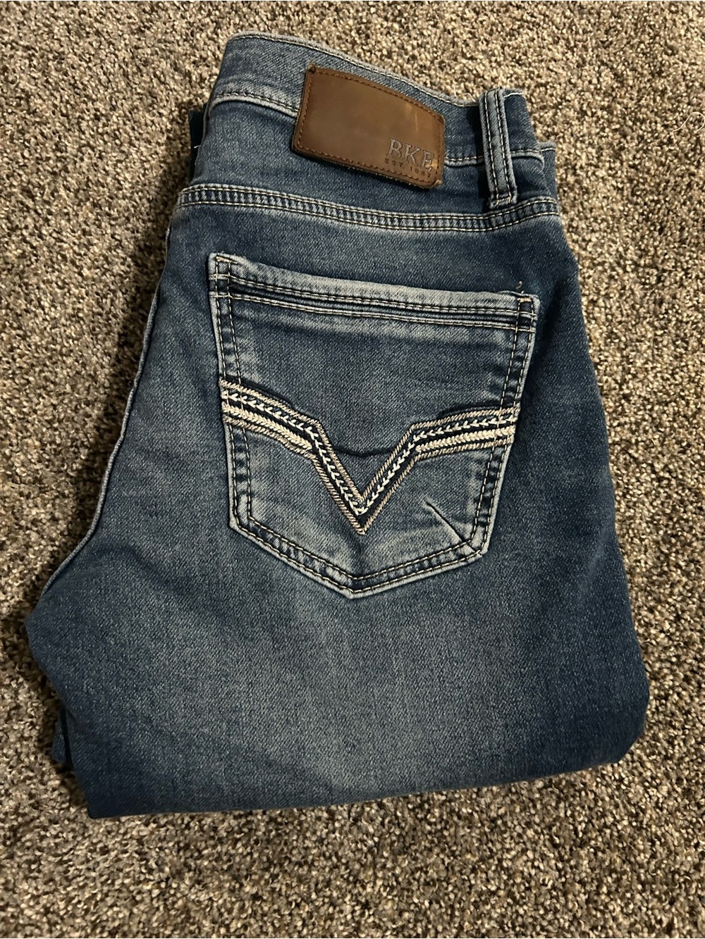 BKE Men's Washed Blue Slim Straight Jeans with Contrast Stitching